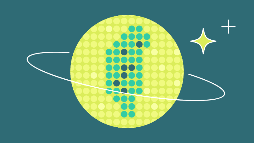 以圓形圖案表現科技產業的插畫。